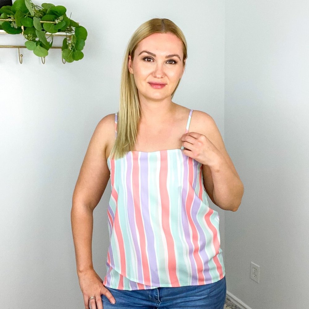 Pink Lily Striped Asymmetrical Tank